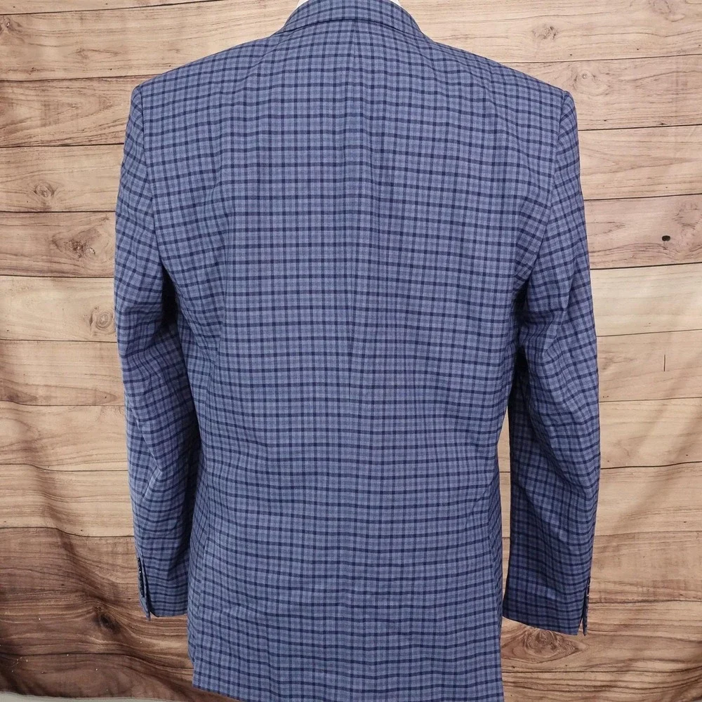 APT.9 Blazer Mens 40R Blue Plaid Polyester Viscose Stretch Sport Coat Jacket